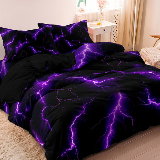 Dreammers 3D Purple Lightning Duvet Cover Set, Cool Storm Soft Bedding Set with Pillowcases