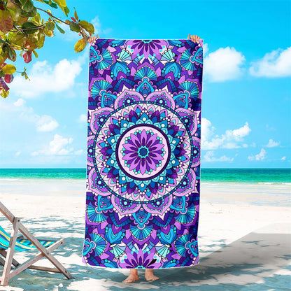 Dreammers Purple Blue Mandala Beach Towel, Boho Bohemian Quick Dry Soft Bath Towel
