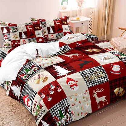 Dreammers Christmas Patchwork Duvet Cover Set, Festive Holiday Soft Bedding Set with Pillowcases