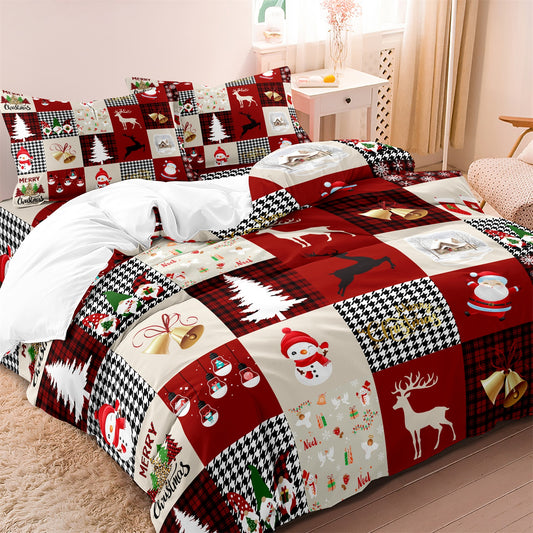 Dreammers Christmas Patchwork Duvet Cover Set, Festive Holiday Soft Bedding Set with Pillowcases
