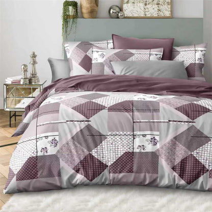 3Pcs Taro Purple Geometry Printed Quilt Duvet Cover Bedding Set