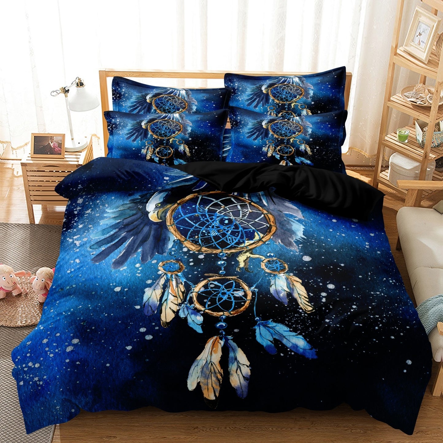 Dreammers Boho Galaxy Dreamcatcher Feather Duvet Cover Set, Mystical Bohemian Soft Bedding Set with Pillowcases
