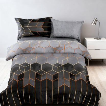 3Pcs Grey Geometric Printed Quilt Duvet Cover Bedding Set