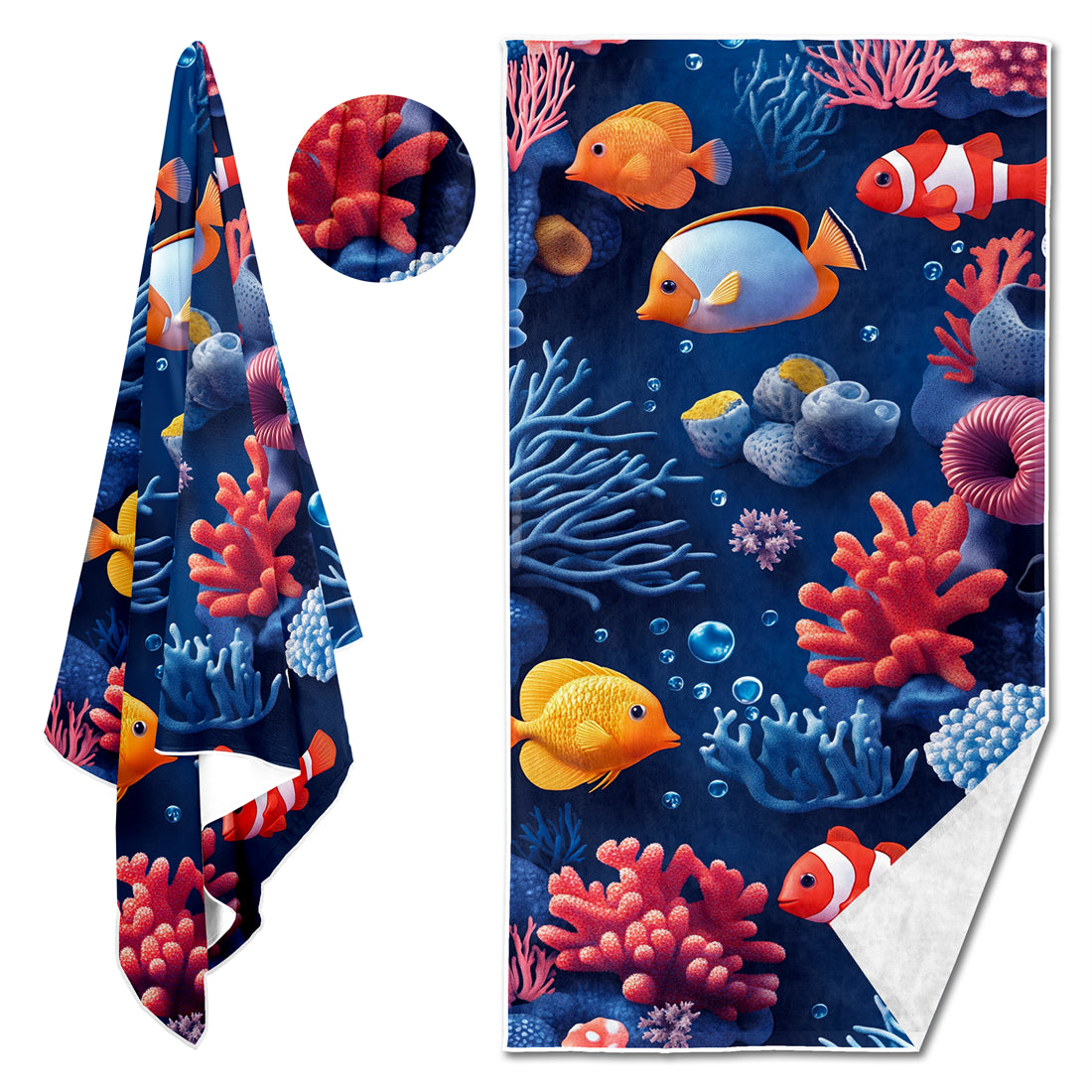 Dreammers Underwater World Coral Fish Beach Towel, Tropical Ocean Quick Dry Soft Bath Towel