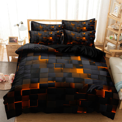 Dreammers 3D Orange Black Geometric Duvet Cover Set, Modern Soft Bedding Set with Pillowcases