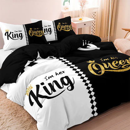 Dreammers King Queen Black White Glitter Couple Duvet Cover Set, Romantic Luxury Soft Bedding Set with Pillowcases