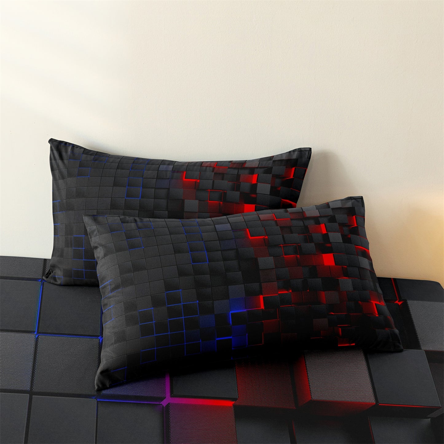 Dreammers 3D Red Blue Gradient Geometric Duvet Cover Set, Modern Soft Bedding Set with Pillowcases