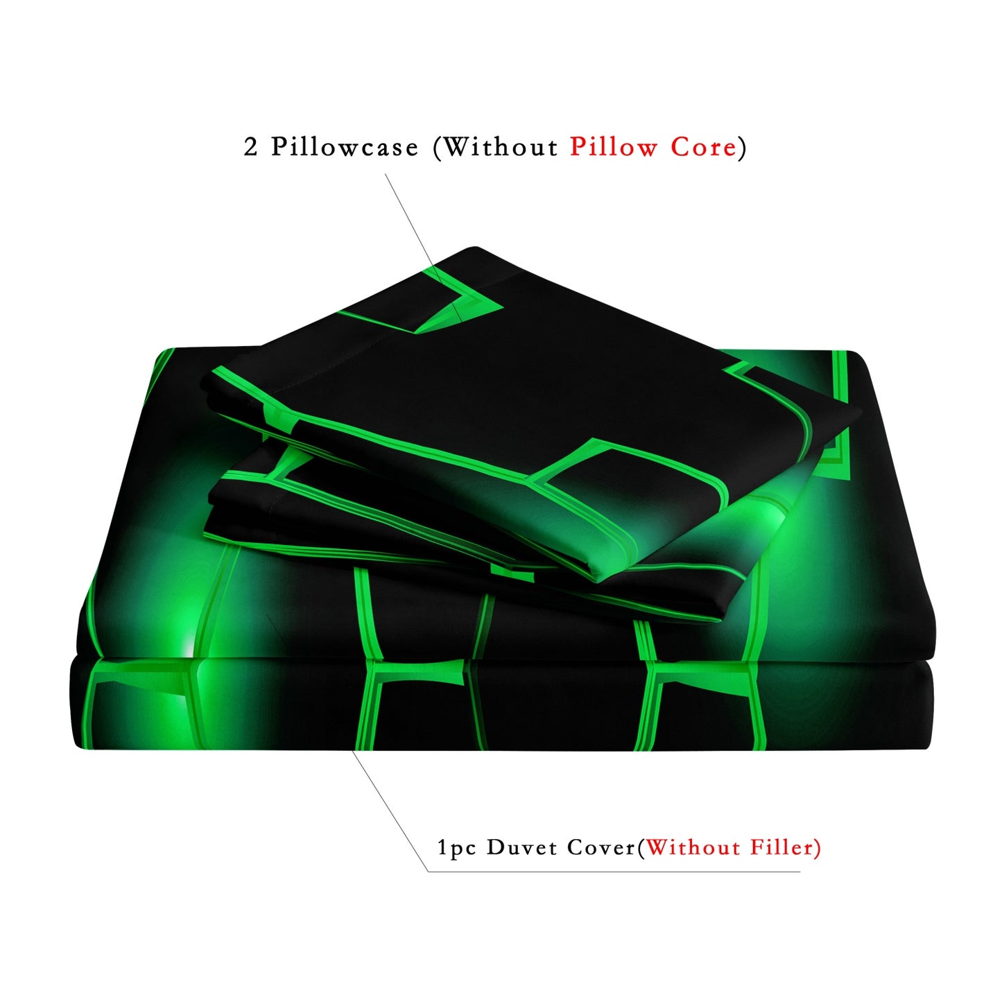 3Pcs Dreammers 3D Green Hexagon Glow Duvet Cover Set, Modern Gamer Soft Bedding Set with Pillowcases