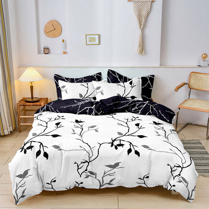 Dreammers Minimalist Black White Branch Duvet Cover Set, Modern Botanical Soft Bedding Set with Pillowcases