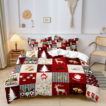 Dreammers Christmas Patchwork Duvet Cover Set, Festive Holiday Soft Bedding Set with Pillowcases