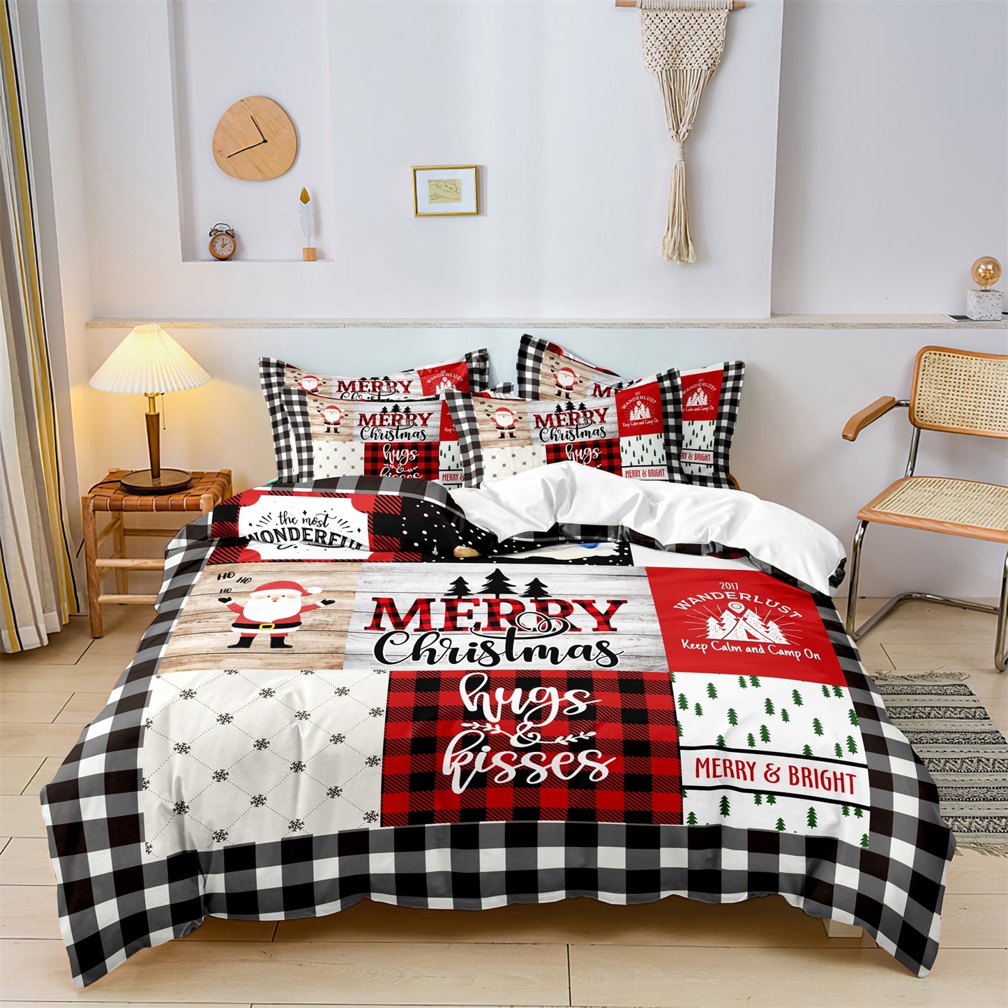 Dreammers Merry Christmas Plaid Duvet Cover Set, Festive Holiday Soft Bedding Set with Pillowcases