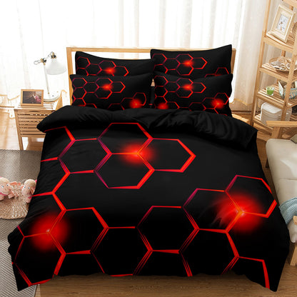 Dreammers 3D Red Honeycomb Geometric Duvet Cover Set, Futuristic Tech Soft Bedding Set with Pillowcases