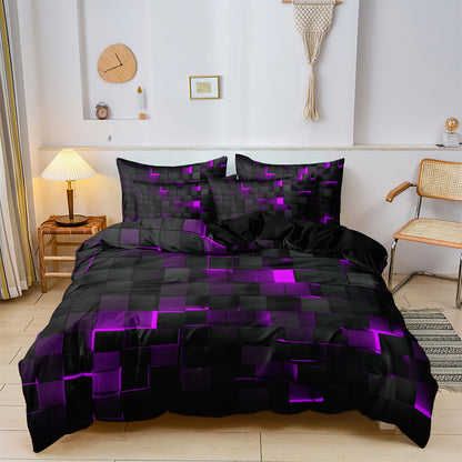 Dreammers 3D Purple Black Geometric Duvet Cover Set, Modern Soft Bedding Set with Pillowcases
