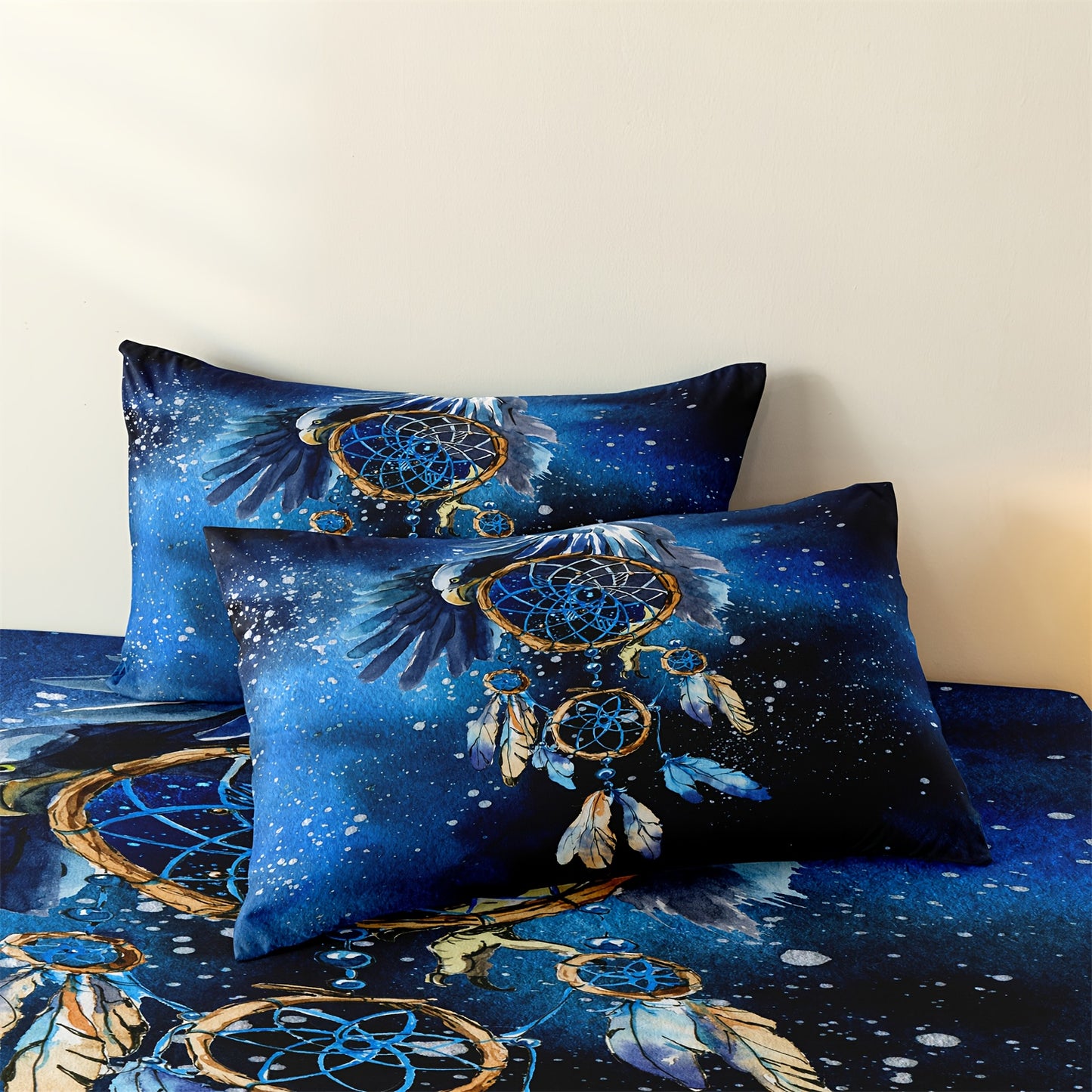 Dreammers Boho Galaxy Dreamcatcher Feather Duvet Cover Set, Mystical Bohemian Soft Bedding Set with Pillowcases