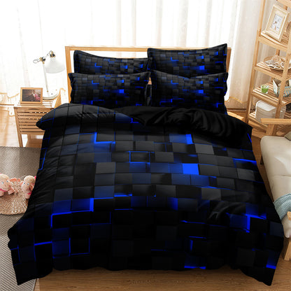 3Pcs Dreammers 3D Blue Black Geometric Duvet Cover Set, Modern Soft Bedding Set with Pillowcases