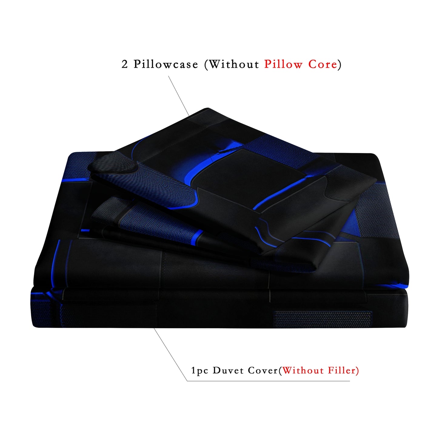 3Pcs Dreammers 3D Blue Black Geometric Duvet Cover Set, Modern Soft Bedding Set with Pillowcases