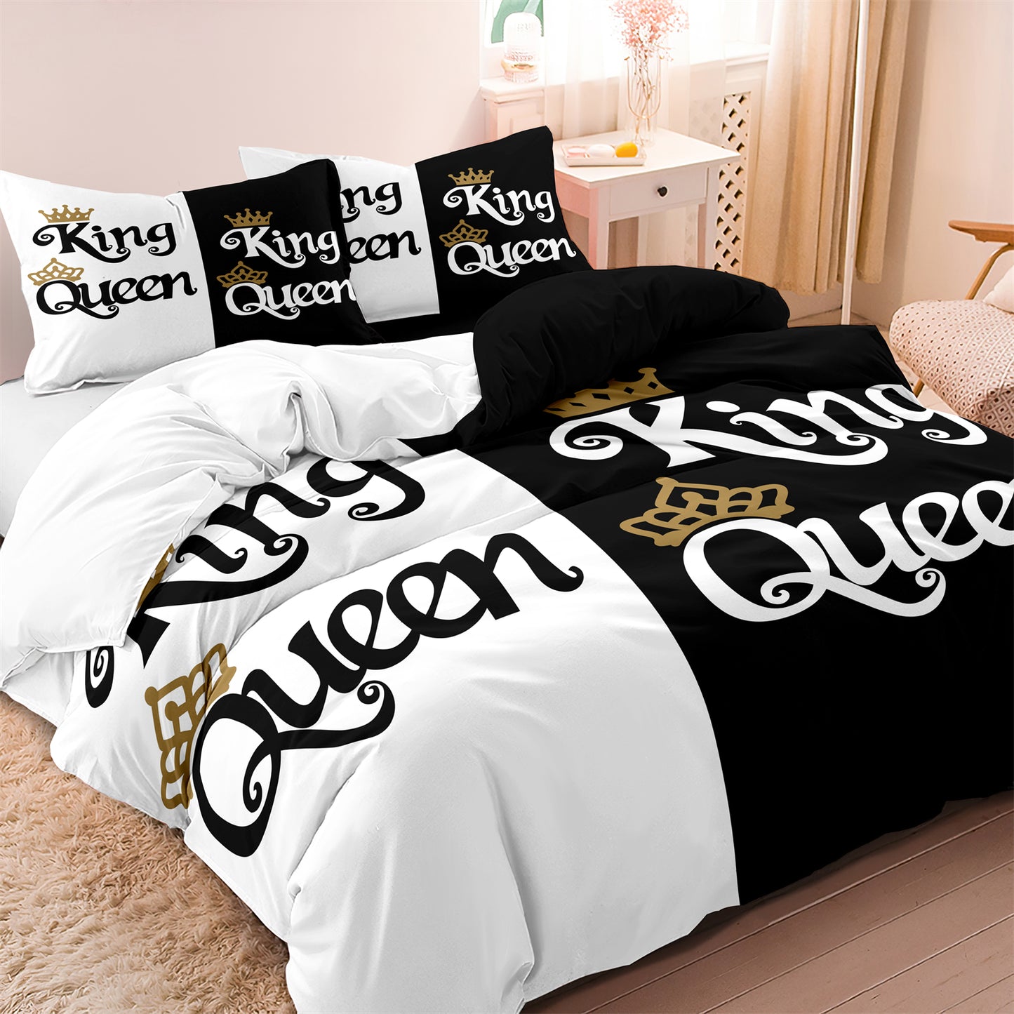 Dreammers King Queen Couple Duvet Cover Set, His Hers Romantic Soft Bedding Set with Pillowcases