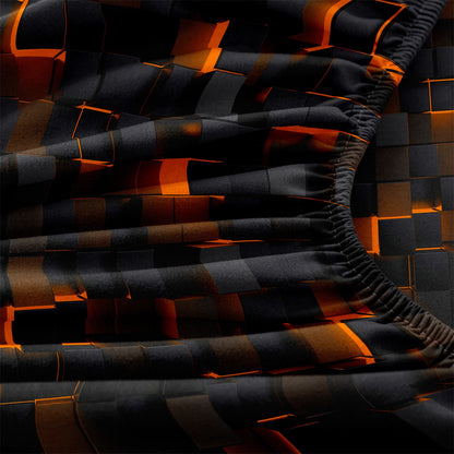 3D Orange Black Cube Fitted Sheet Set | Gamer Geometric Bedding