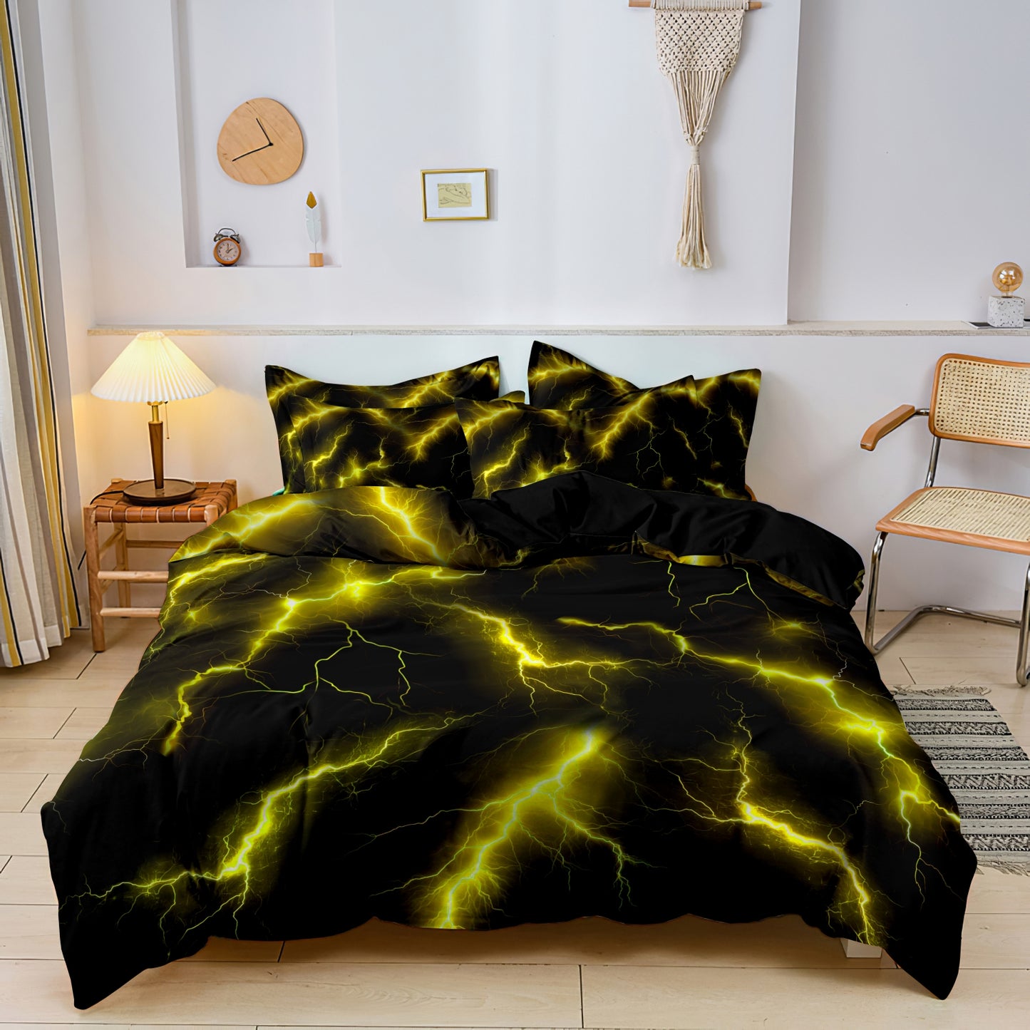 Dreammers 3D Yellow Lightning Duvet Cover Set, Cool Storm Soft Bedding Set with Pillowcases