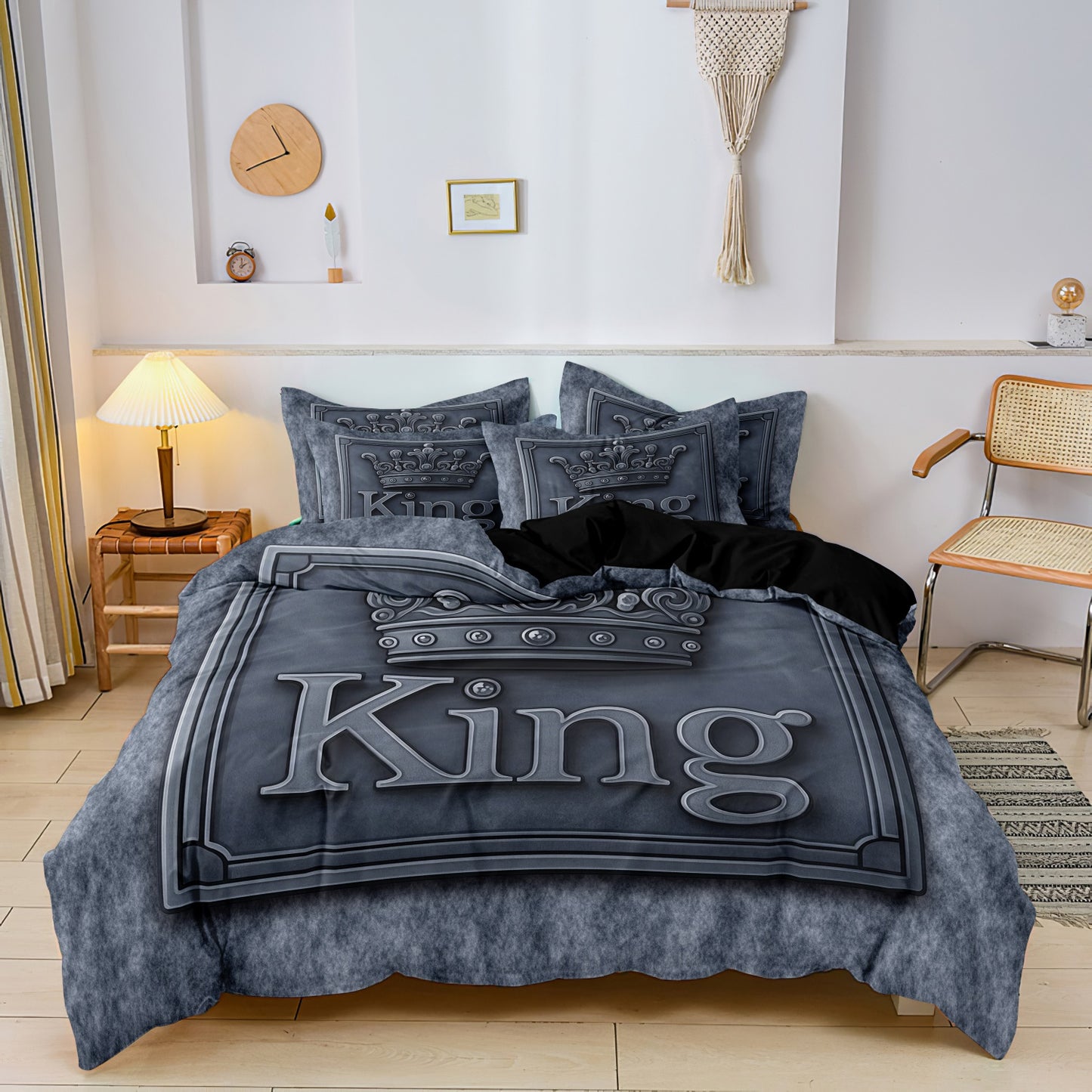 Dreammers 3D King Crown Duvet Cover Set, Luxury Soft Bedding Set with Pillowcases for Men