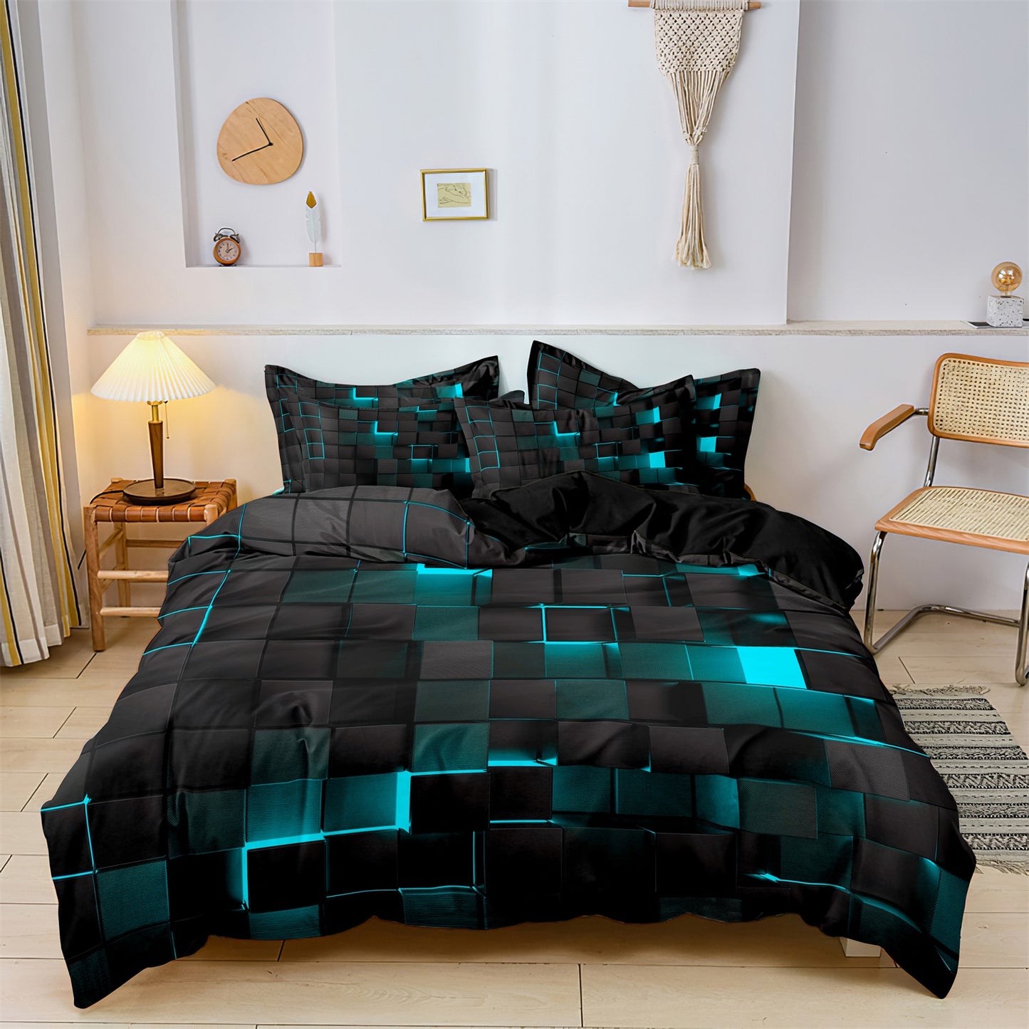 Dreammers 3D Lake Black Geometric Duvet Cover Set, Modern Soft Bedding Set with Pillowcases
