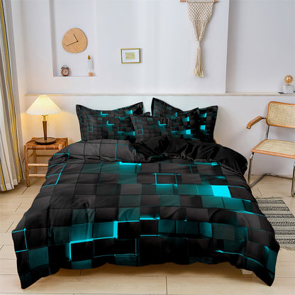 Dreammers 3D Lake Black Geometric Duvet Cover Set, Modern Soft Bedding Set with Pillowcases