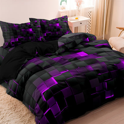Dreammers 3D Purple Black Geometric Duvet Cover Set, Modern Soft Bedding Set with Pillowcases