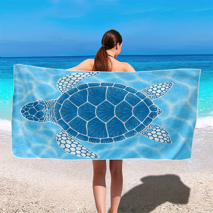 Dreammers Blue White Sea Turtle Beach Towel, Tropical Ocean Quick Dry Soft Bath Towel