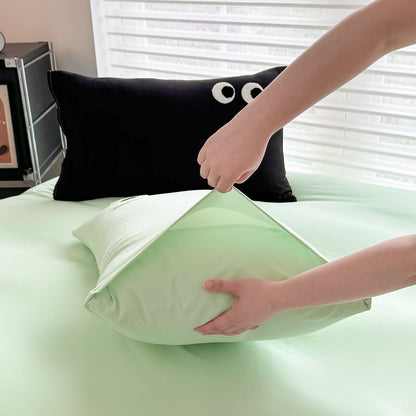 3Pcs Green Eye Embroidery Printed Quilt Duvet Cover Bedding Set