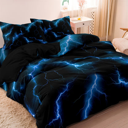 Dreammers 3D Blue Lightning Duvet Cover Set, Cool Storm Soft Bedding Set with Pillowcases