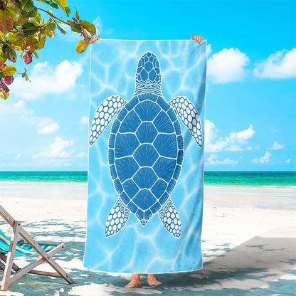 Dreammers Blue White Sea Turtle Beach Towel, Tropical Ocean Quick Dry Soft Bath Towel