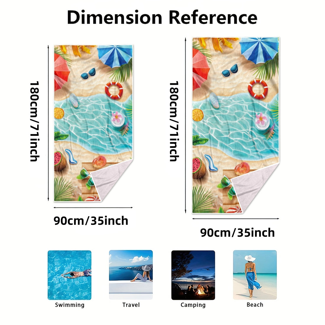Dreammers 3D Summer Beach Vacation Beach Towel, Tropical Pool Quick Dry Soft Bath Towel