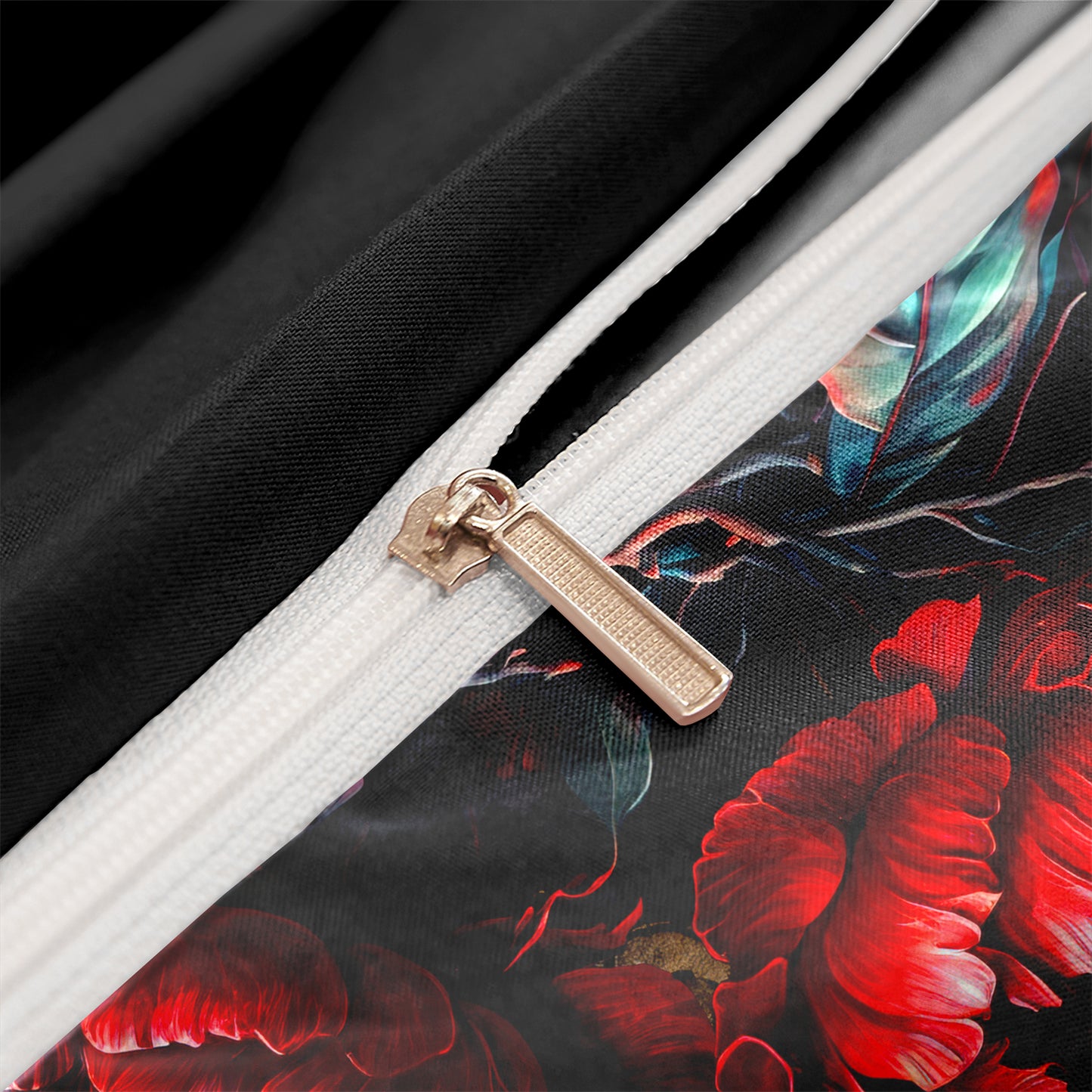 Dreammers Gothic Skull Red Rose Duvet Cover Set, Dark Floral Soft Bedding Set with Pillowcases
