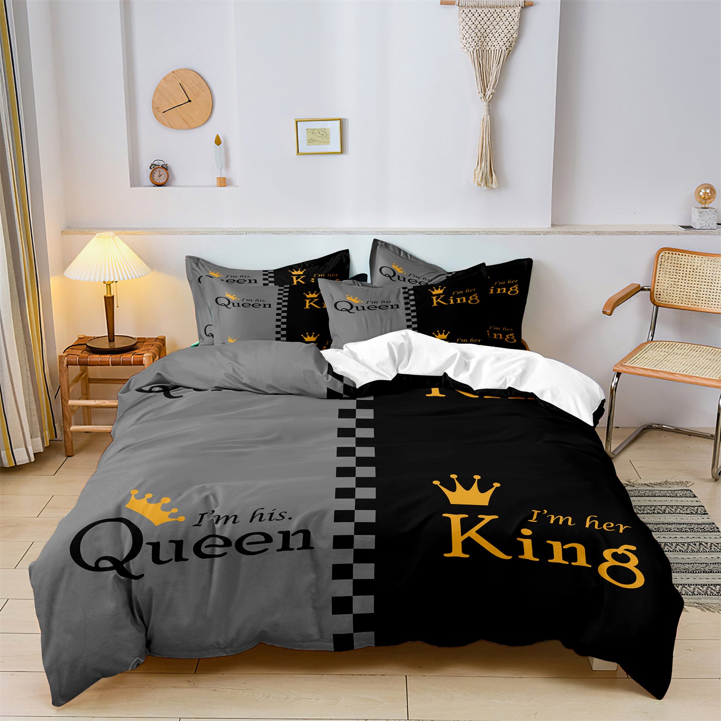 Dreammers King Queen Crown Couple Duvet Cover Set, Romantic Soft Bedding Set with Pillowcases