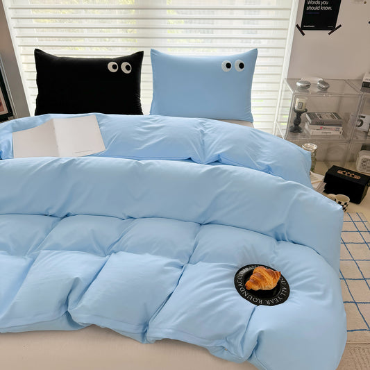 3Pcs Blue Eye Embroidery Printed Quilt Duvet Cover Bedding Set