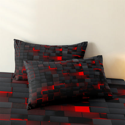 3Pcs Dreammers 3D Red Black Geometric Duvet Cover Set, Modern Soft Bedding Set with Pillowcases