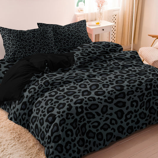 Dreammers 3D Gradient Black Leopard Print Duvet Cover Set, Luxury Animal Print Soft Bedding Set with Pillowcases