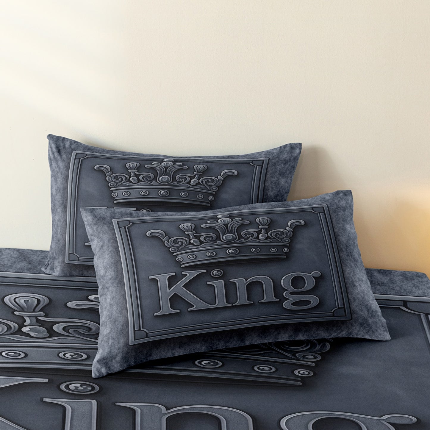 Dreammers 3D King Crown Duvet Cover Set, Luxury Soft Bedding Set with Pillowcases for Men