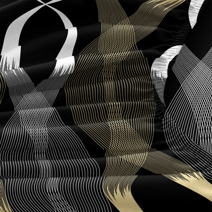 Luxury Gold Black Wave Geometric Fitted Sheet Set, Modern Abstract Soft Bed Sheet with Pillowcases