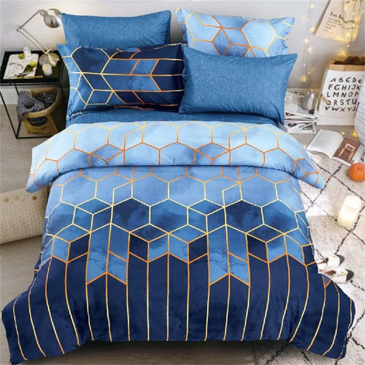 3Pcs Blue Geometry Printed Quilt Duvet Cover Bedding Set