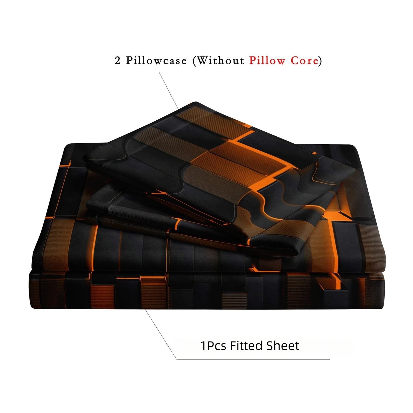 3D Orange Black Cube Fitted Sheet Set | Gamer Geometric Bedding