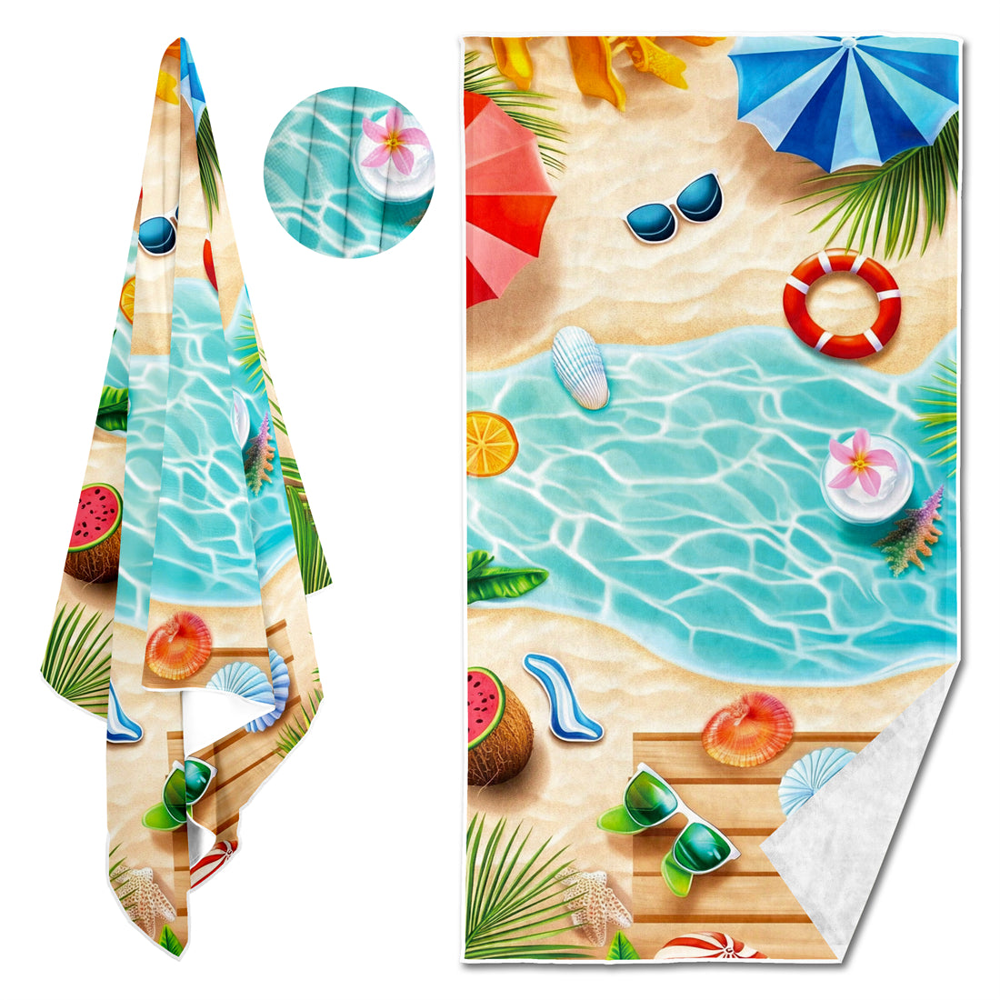 Dreammers 3D Summer Beach Vacation Beach Towel, Tropical Pool Quick Dry Soft Bath Towel