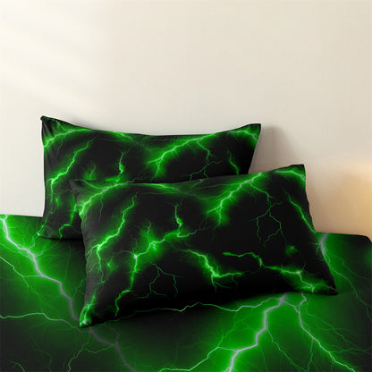 Dreammers 3D Green Lightning Duvet Cover Set, Cool Storm Soft Bedding Set with Pillowcases