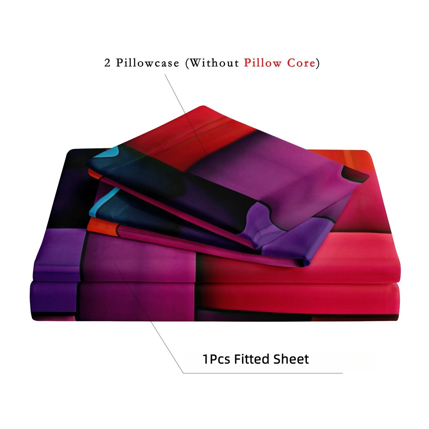 3D Colorful Woven Geometric Fitted Sheet Set, Vibrant Abstract Soft Bed Sheet with Pillowcases