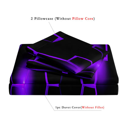 Dreammers 3D Purple Hexagon Duvet Cover Set, Modern Gamer Soft Bedding Set with Pillowcases