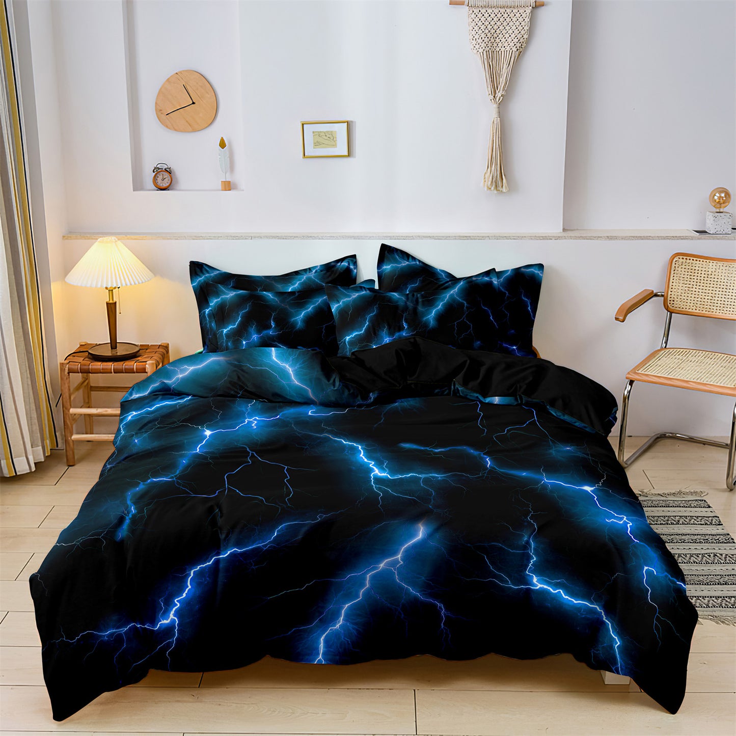 Dreammers 3D Blue Lightning Duvet Cover Set, Cool Storm Soft Bedding Set with Pillowcases
