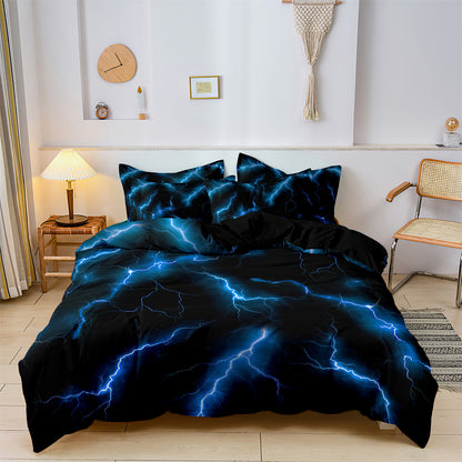 Dreammers 3D Blue Lightning Duvet Cover Set, Cool Storm Soft Bedding Set with Pillowcases