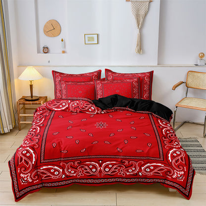Dreammers Red Black Bandana Paisley Duvet Cover Set, Western Boho Soft Bedding Set with Pillowcases