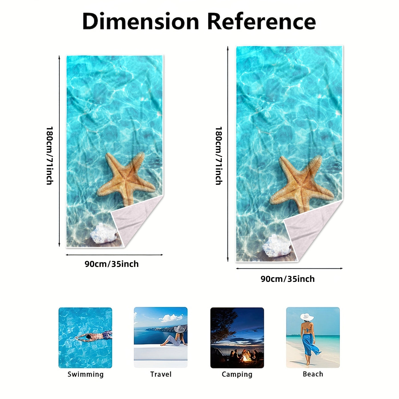 Dreammers 3D Starfish Underwater Beach Towel, Tropical Ocean Quick Dry Soft Bath Towel