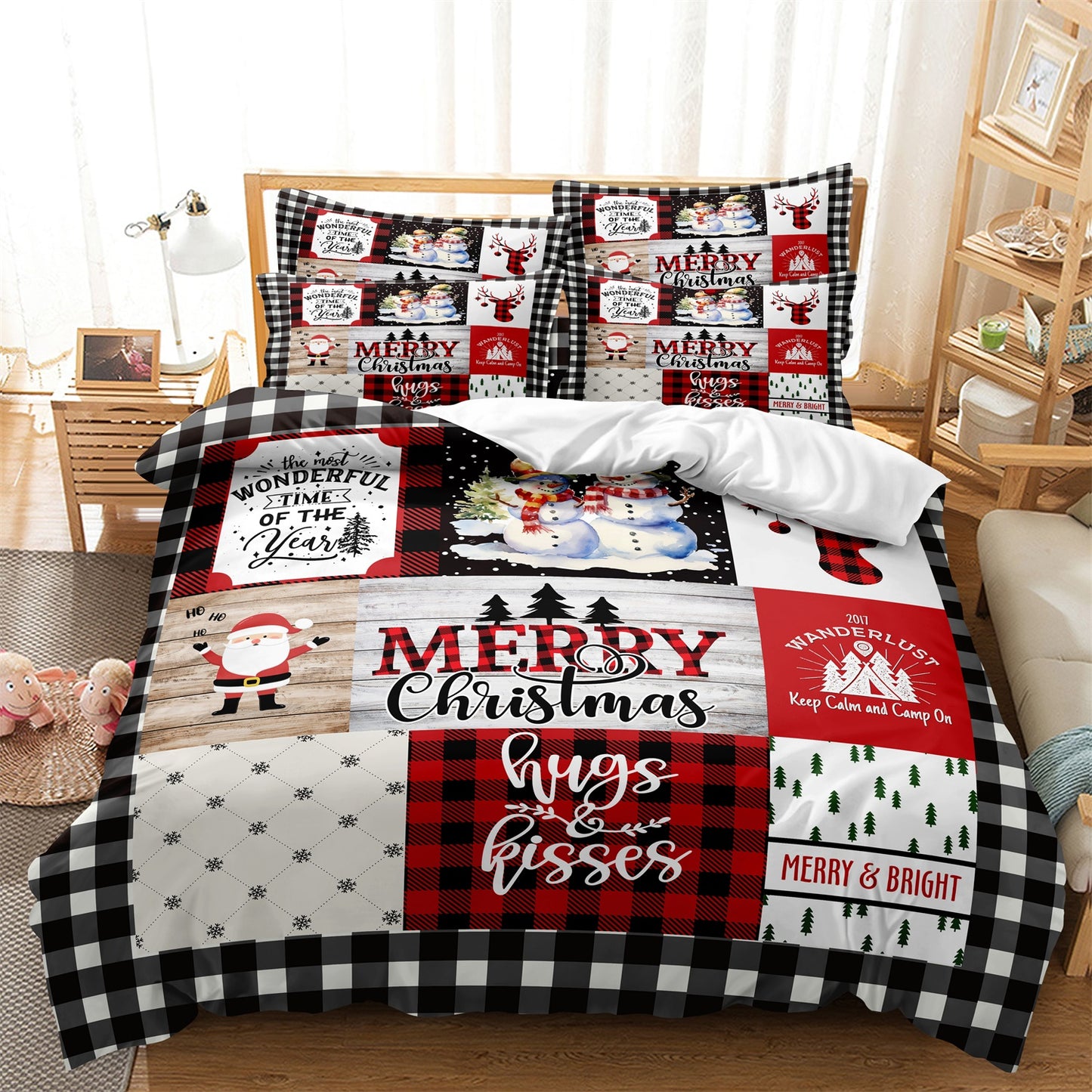 Dreammers Merry Christmas Plaid Duvet Cover Set, Festive Holiday Soft Bedding Set with Pillowcases
